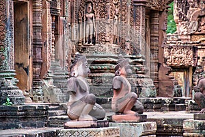 Banteay Srei or Banteay Srey Temple site among the ancient ruins of Angkor Wat Hindu temple complex in Cambodia