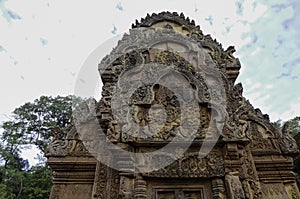 BANTEAY SREI temple, being widely praised as a `precious gem`, or the `jewel of Khmer art.` photo