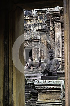 BANTEAY SREI temple, being widely praised as a `precious gem`, or the `jewel of Khmer art.` photo