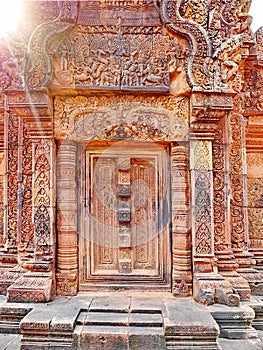 Banteay Srei Siem Reap Castle is one of the most  beautiful castles in Cambodia Construction of pink sandstone Carved into