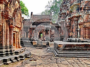 Banteay Srei Siem Reap Castle is one of the most  beautiful castles in Cambodia Construction of pink sandstone Carved into