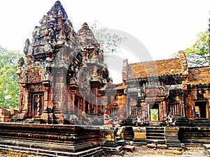 Banteay Srei Siem Reap Castle is one of the most  beautiful castles in Cambodia Construction of pink sandstone Carved into