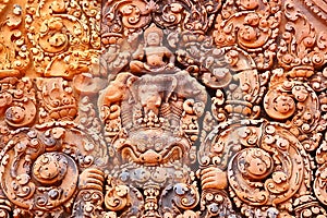 Banteay Srei Siem Reap Castle  is one of the most beautiful castles in Cambodia. Construction of pink sandstone Carved into