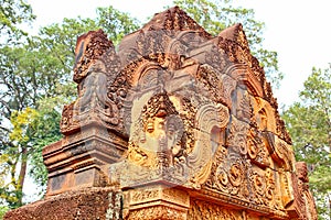 Banteay Srei Siem Reap Castle  is one of the most beautiful castles in Cambodia. Construction of pink sandstone Carved into