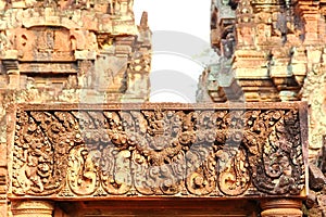 Banteay Srei Siem Reap Castle  is one of the most beautiful castles in Cambodia. Construction of pink sandstone Carved into