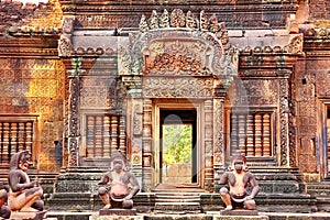 Banteay Srei Siem Reap Castle  is one of the most beautiful castles in Cambodia. Construction of pink sandstone Carved into