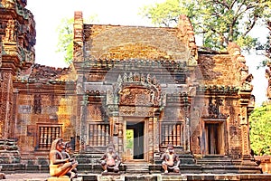 Banteay Srei Siem Reap Castle  is one of the most beautiful castles in Cambodia. Construction of pink sandstone Carved into