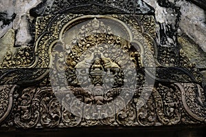 BANTEAY SREI temple, being widely praised as a `precious gem`, or the `jewel of Khmer art.` photo