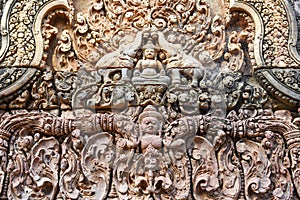 Banteay Srei temple close-up carving, Cambodia