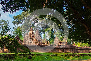 Banteay Srei temple Khmer architecture in siem reap .Banteay Srei is one of the most popular ancient temples in Siem Reap, Banteay