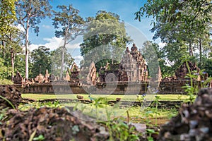 Banteay Srei temple Khmer architecture in siem reap .Banteay Srei is one of the most popular ancient temples in Siem Reap, Banteay