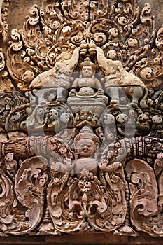 Banteay Srei temple lintel with two elephants