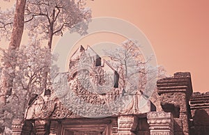 Banteay Srei Temple in Siem Reap Cambodia in infrared