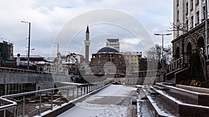 Banya Bashi Mosque and ruins of ancient Serdica in Sofia, Bulgaria.