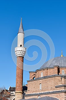 The Banya Bashi Mosque in Sofia, Bulgaria. Center of the Bulgarian capital, clear blue sky