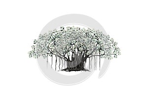 Banyan tree icon silhouette isolated on white