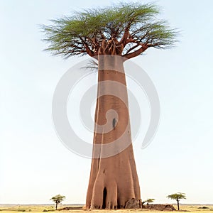 Baobab tree in beautiful landscape, digital painting