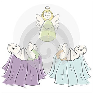 Baptism of the child in the church, christening. Vector set of isolated elements, drawn by hand. Used for postcards