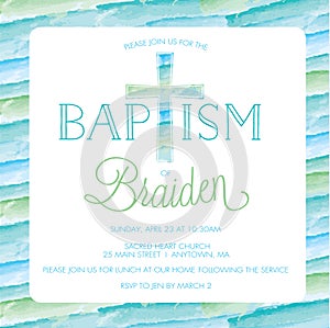 Baptism, Christening Invitation Template - Watercolor Cross, Background photo