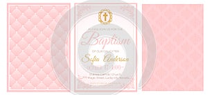 Baptism cute pale pink invitation template card.