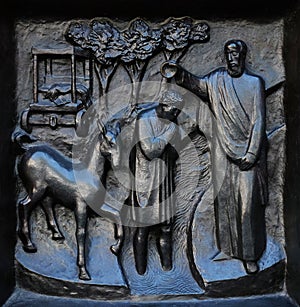 The Baptism of the Eunuch, relief on the door of the Grossmunster church in Zurich