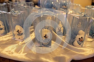 Baptism favors with decoration in the restaurant