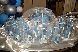 Baptism favors with decoration in the restaurant