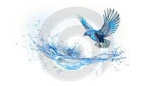 Baptism, the Holy Spirit. Dove with open wings and splashes of water on white background.