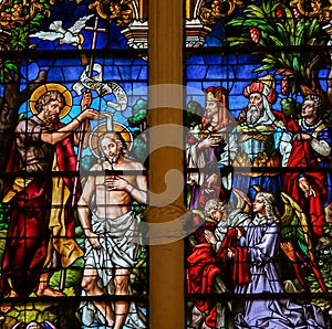 Baptism of Jesus by Saint John - Stained Glass in Burgos Cathedral