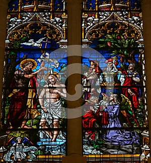 Baptism of Jesus by Saint John - Stained Glass in Burgos Cathedral