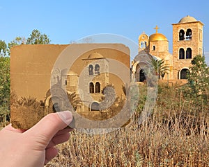 Baptismal Site of Jesus Christ on Jordan River banks. Qasr al-Yahud. Jesus â€œspiritual birthâ€ place. Holy Land pilgrim site