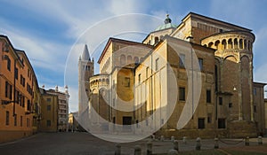 Baptistery and Cathedral is religious landmark of italian city Parma