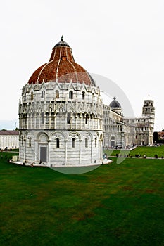Baptistery, Leaning Tower and Pisa Cathedral, Piazza del Duomo, Pisa, Tuscany, Italy