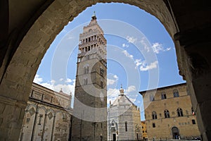 Baptistery of san giovanni in corte and bell tower, pistoia, tuscany, italy, europe