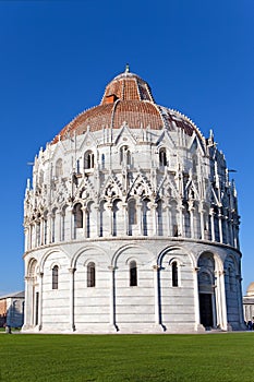 The Baptistry in Cathedral Square in Pisa, Italy.