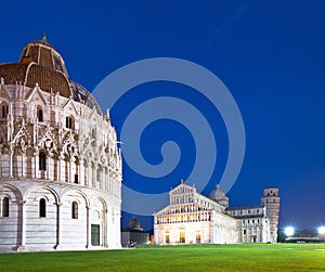 Baptistry, the Duomo and Leaning Tower of Pisa at night