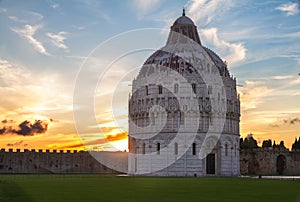 Baptistry of Pisa at sunset, Italy