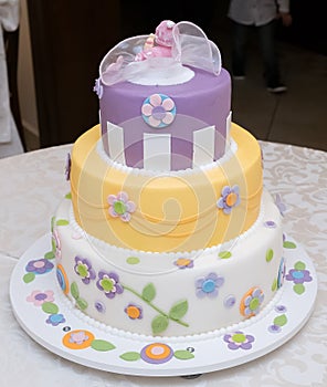 Baptize cake with sugar flowers