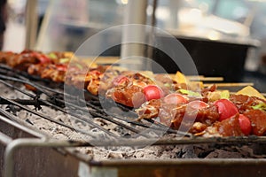 Bar-B-Q or BBQ grill of meat at the market