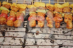 Bar-B-Q or BBQ grill of meat at the market