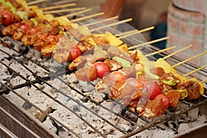 Bar-B-Q or BBQ grill of meat at the market