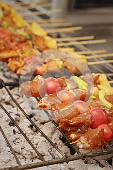 Bar-B-Q or BBQ grill of meat at the market