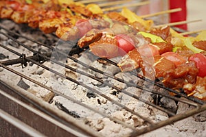 Bar-B-Q or BBQ grill of meat at the market