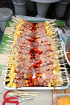 Bar-B-Q or BBQ with kebab cooking.