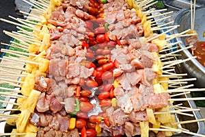 Bar-B-Q or BBQ with kebab cooking.