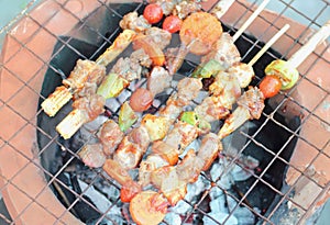 Bar-B-Q or BBQ with kebab cooking