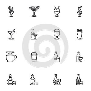 Bar beverages line icons set