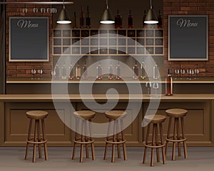 Bar Cafe Beer Cafeteria Counter Desk Interior Vector