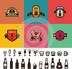 Bar Cafe Vintage Labels vector design. Menu Badges