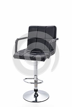 bar chair isolated on the white background. black leather bar stool